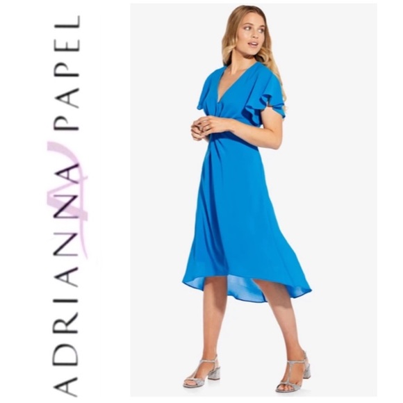 Adrianna Papell Twist Front Crepe Dress Electric Blue Size 14 NWT - Picture 2 of 13